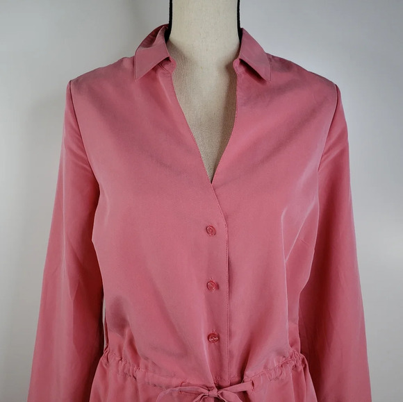 Soft Surroundings Peach/Coral Front Button Up Shirt Dress Roll Tab Sleeves Sz M. - Picture 5 of 14